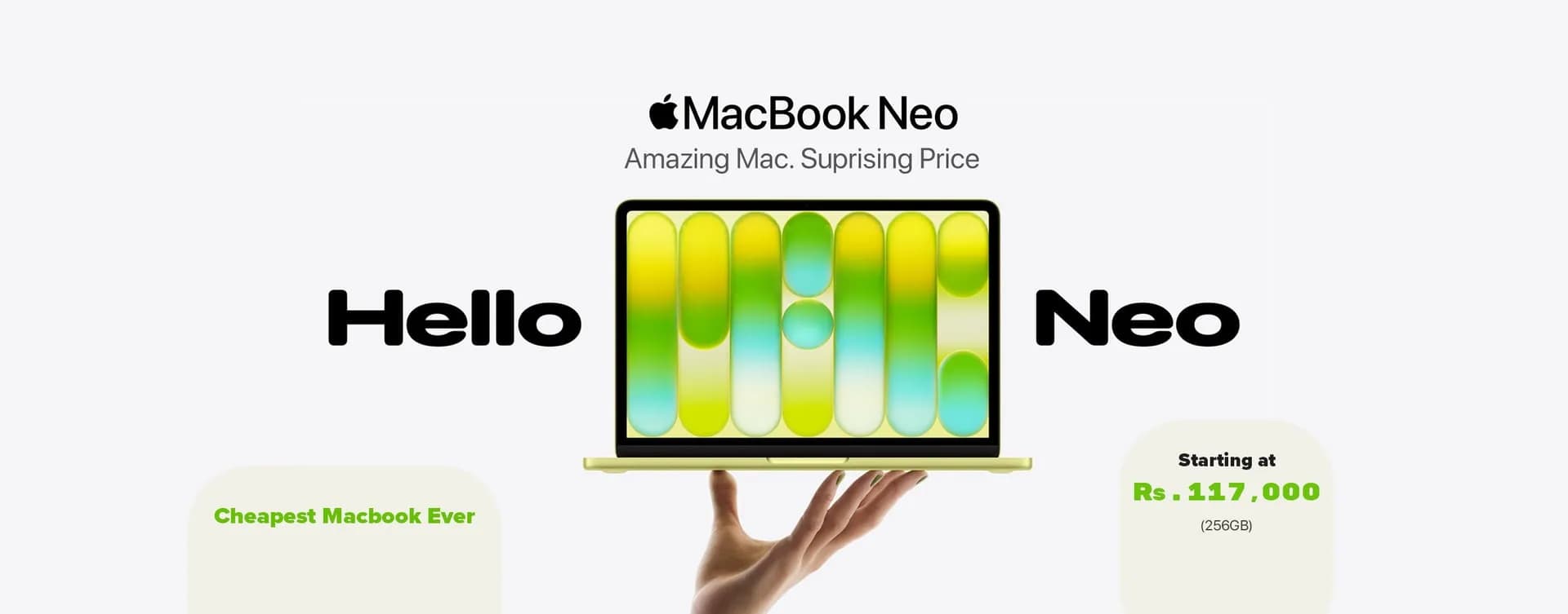 The HappyShop MacBook Neo campaign display